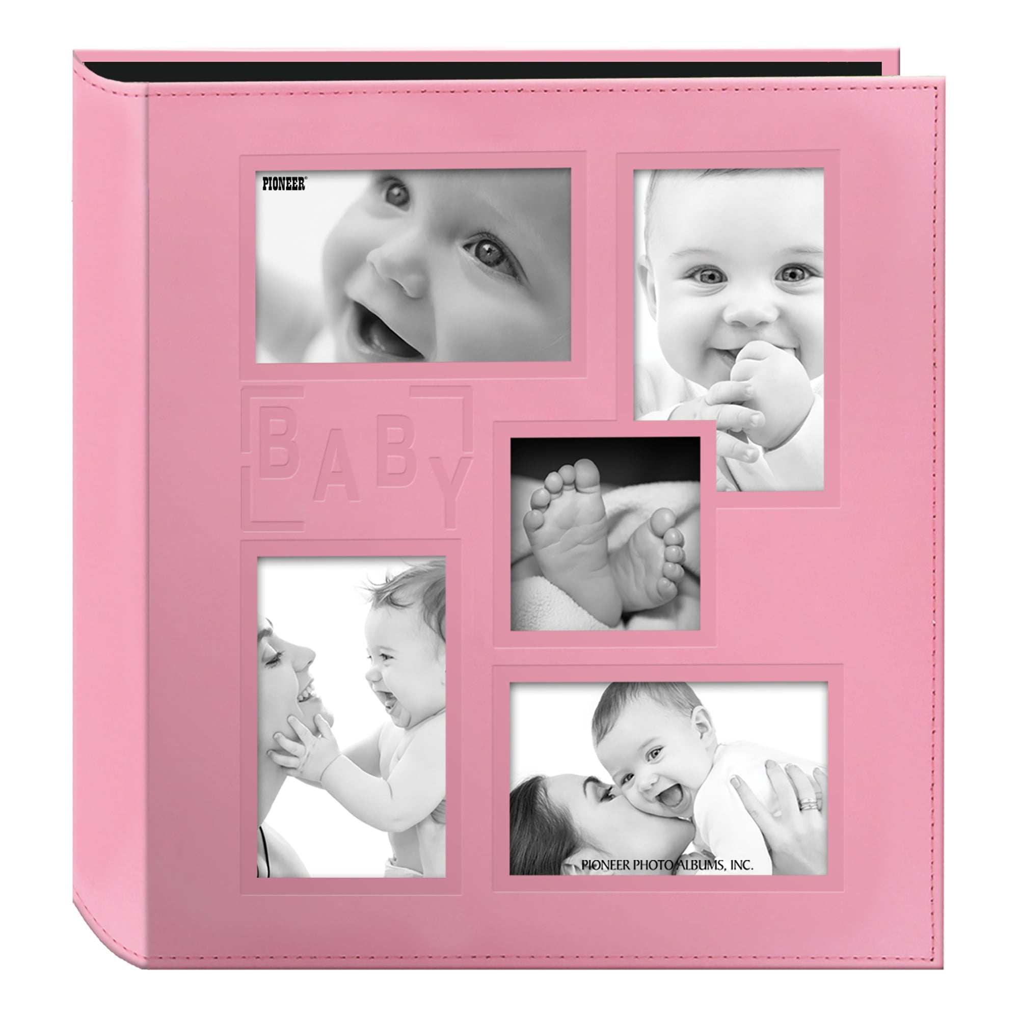 Pioneer Photo Album 4"X6" 200 Pocket Baby Embroidered Frame Fabric Pink/Brown 