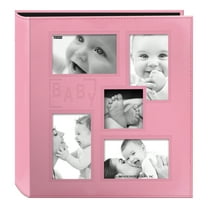 Pioneer Photo Albums Baby Collage Frame Cover Large Leatherette 240 Pkt 4x6 Photo Album, Pink