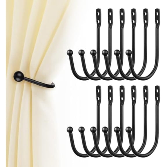 12PCS Curtain Tie Back Hooks, Metal Curtain Holdbacks Side Tiebacks Wall Mounted with Screws, Black$$Home Decor, Kitchen, & Other