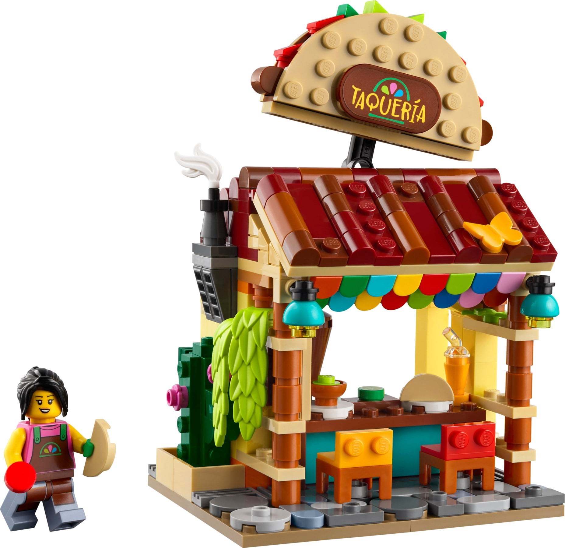 LEGO Restaurants of the World Mexico – 327-Piece Taco Shop Taqueria Building Set, Minifigure & Cactus, Collectible Food Display Model Gift – 40907