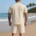 thumbnail image 5 of Bovxnpu Men 2 Piece Linen Set Beach Outfits Linen Men Short Sleeve Button Stand Collar Shirt Beach Set, 5 of 7