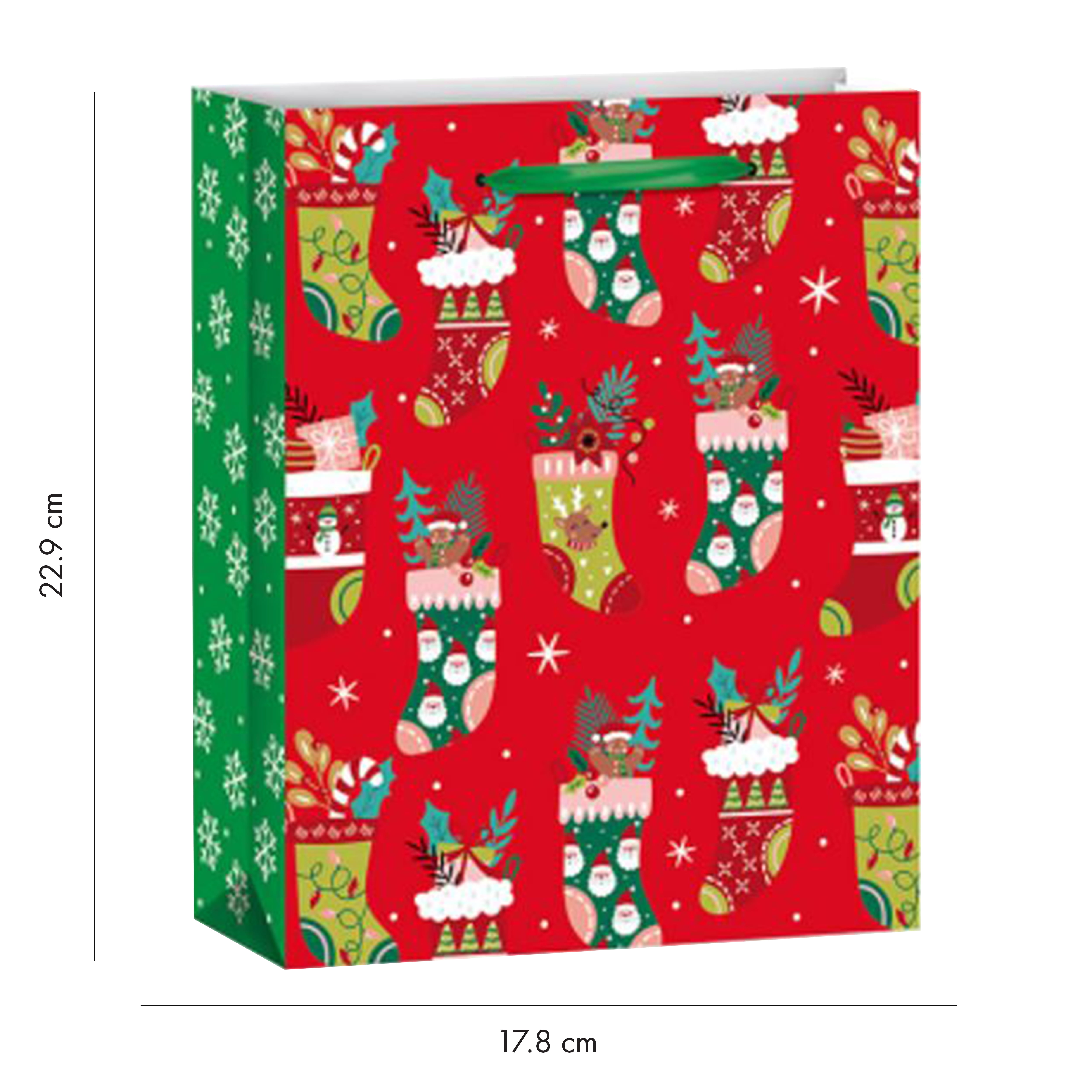 Holiday Time Glitter Gift Bag with Stocking Pattern, CHRISTMAS GIFT BAG WITH STOCKING PATTERN