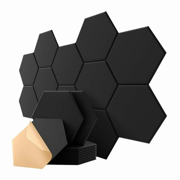 12 Pack Hexagon Acoustic Panels, 12in X 10in X 0.4in Soundproof Wall Panels Self-Adhesive for Recording Studio Office C,12 x acoustic panel,Black