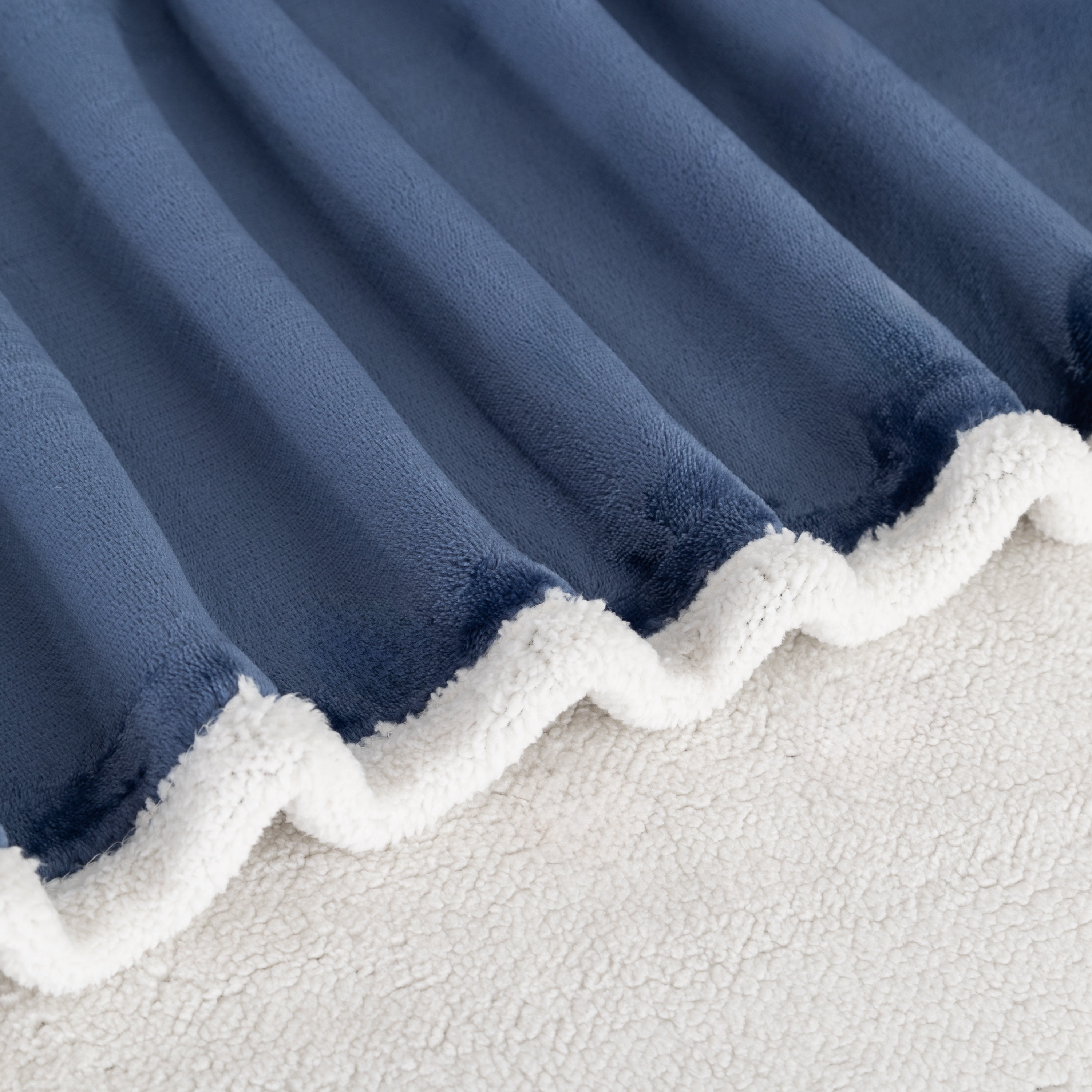 Mainstay Reversible Printed Velvet Plush and Hampshire Faux Shearling Soft Throw Blanket, Standard Size, Washed Indigo