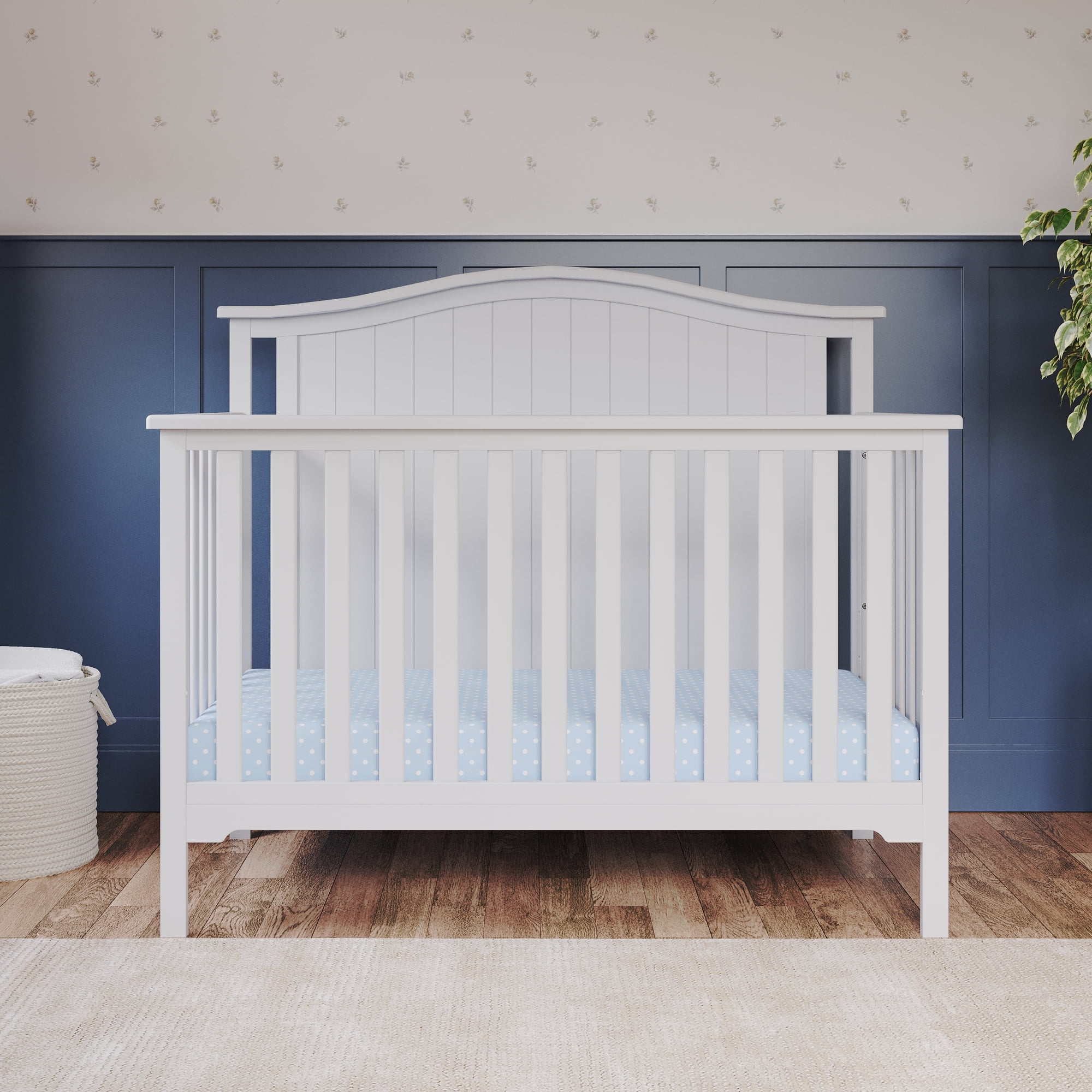 Child Craft Hampton 4-in-1 Convertible Baby Crib, Arch Top in Matte White