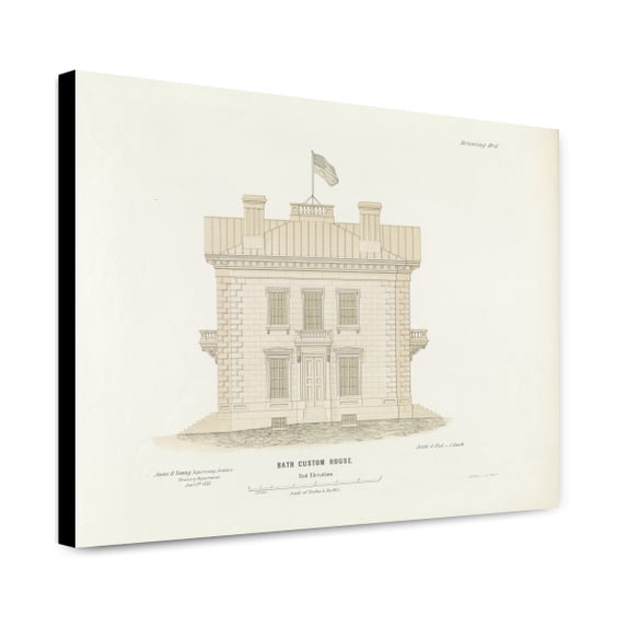 Canvas Print: Custom House And Post Office, Bath, Maine. End Elevation, 1853
