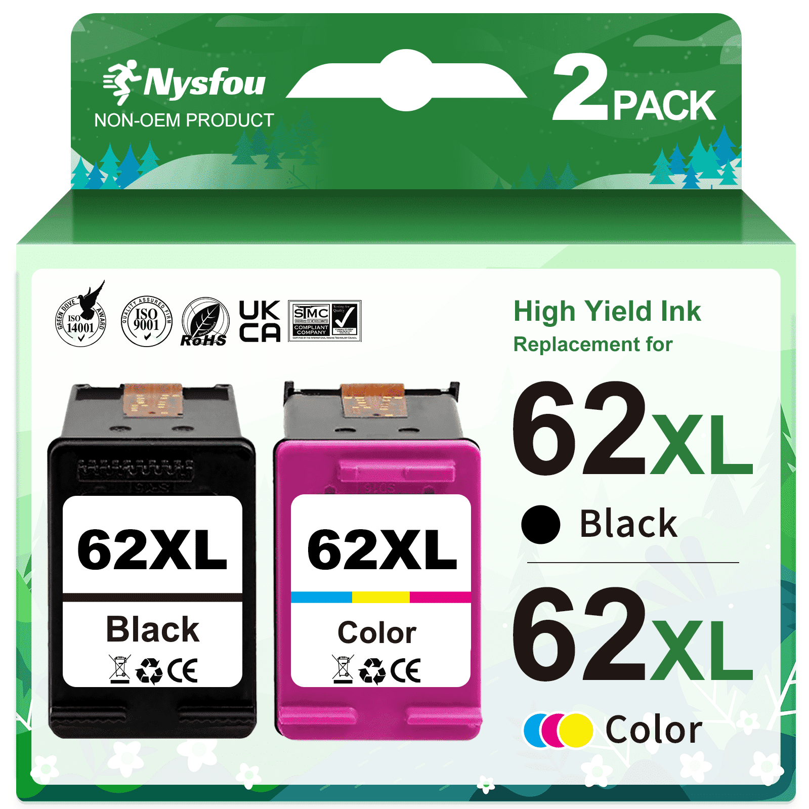 HP 62 Black/Tri-color Ink (2-pack) | Works with HP ENVY 5540, 5640