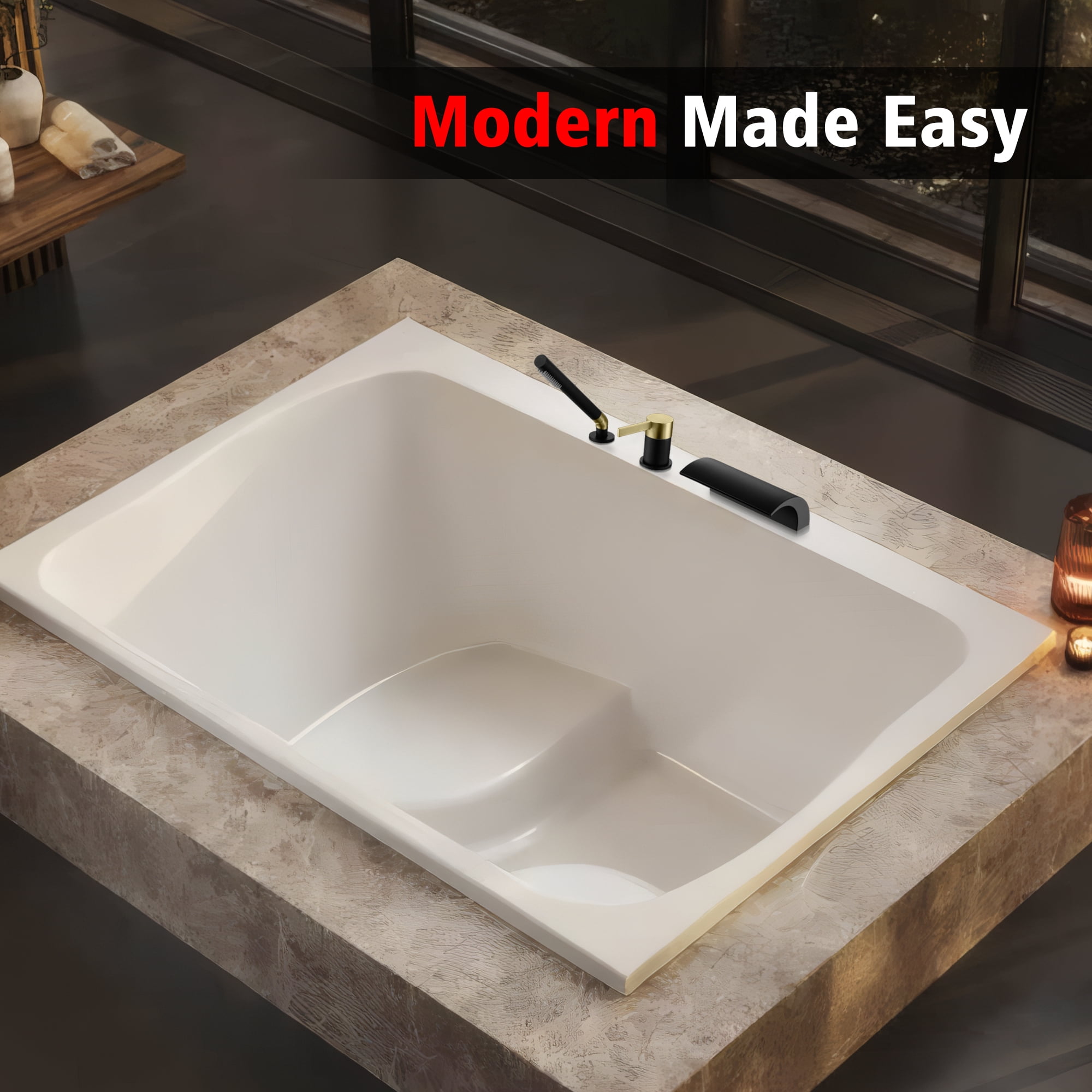 SUMERAIN 3 Hole Roman Tub Faucet with Hand Shower, High Flow Waterfall Tub Filler Black and Gold Finish