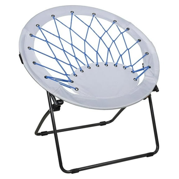 Bungee Chair Folding Dish Saucer Chair - Indoor Outdoor Metal Frame, Cobalt Blue - for Bedroom, Dorm, Camping, Movies