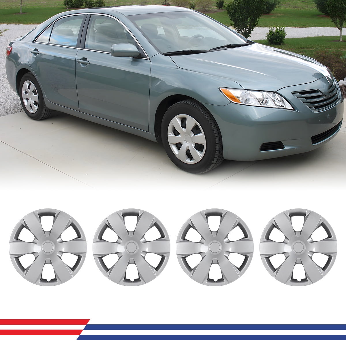 (4 Pack)16" Set of 4 Hubcaps Wheel Rims Cover for 2007-2011 Toyota Camry /2007-2011 Toyota Camry Hybrid Compatible with Steel Wheels Snap on Installation(16-inch,Lacquer)