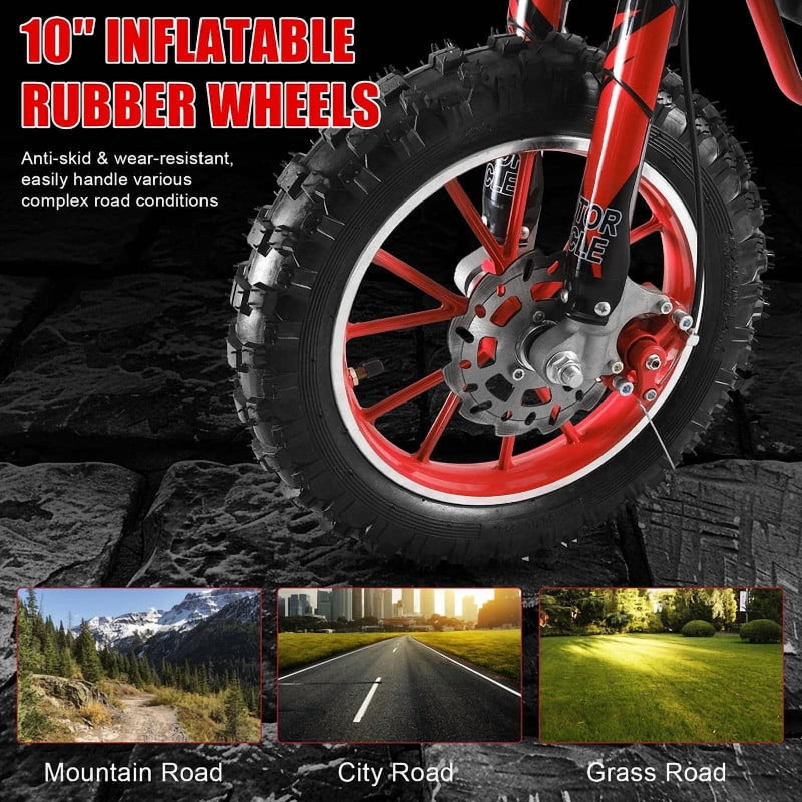 49cc Kids Dirt Bike, 2-Stroke Gas Power Motocross, Off Road Mini Motorcycle, Children Pocket Motorbike with Front Rear Disc Brakes & Handlebar Switch & Off-Road Tires