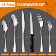 thumbnail image 3 of 49 Piece Silverware Set Service for 8，Stainless Steel Flatware Cutlery Set with Organizer，Mirror Polished，Dishwasher Safe, 3 of 10