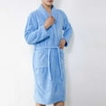 thumbnail image 2 of Htigea Mens Womens Fleece Plush Robe Soft Shawl Collar Bathrobe Warm Winter House Coat with Pocket and Belt Blue,Free Size, 2 of 7