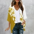 thumbnail image 2 of lcziwo Plus Size Spring Work Clothes for Women Kimono 2025 Floral Print Puff Sleeve Cardigans Loose Cover Up Chiffon Cardigan Casual Blouse Tops Yellow XL, 2 of 6