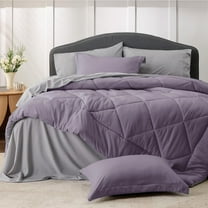 Cozy Comfort Grayish Purple King Size Comforter Set - 7 Pieces Reversible King Bed in a Bag, King Bed Set Grayish Purple and Grey with Comforters, Sheets, Pillowcases & Shams