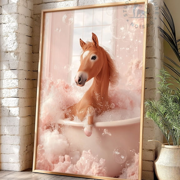 Kna Prints - Horse Poster, Bathroom Wall Art, Trendy Toilet Decor, Aesthetic, Horse In Bathtub, Preppy Wall Art, Ai Art, Animal Photo Print Wall Art Decor For Home Office, UNFRAMED-8x12
