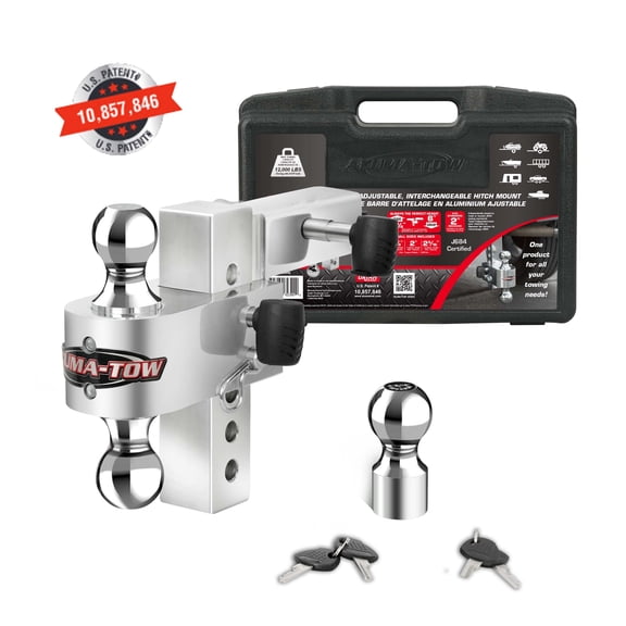 Uriah Products Aluma-Tow Patented Adjustable Hitch Mount - 2-in Receiver, 3 Chrome Balls, 12000 lbs GTWR, Locking Pins & Carry Case