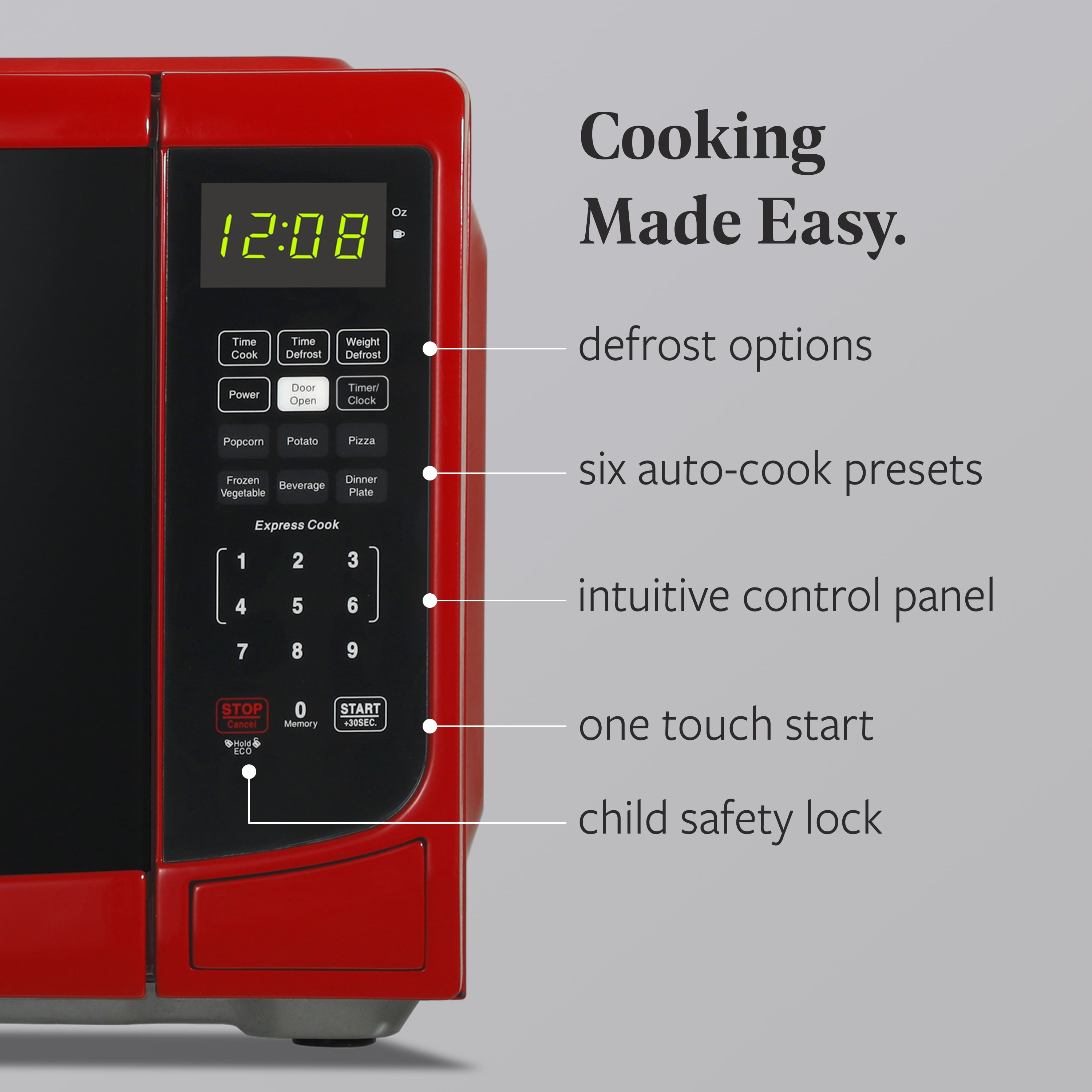 Farberware 0.7 cu ft Microwave Oven, 700W Countertop Microwave Oven with LED display, Red