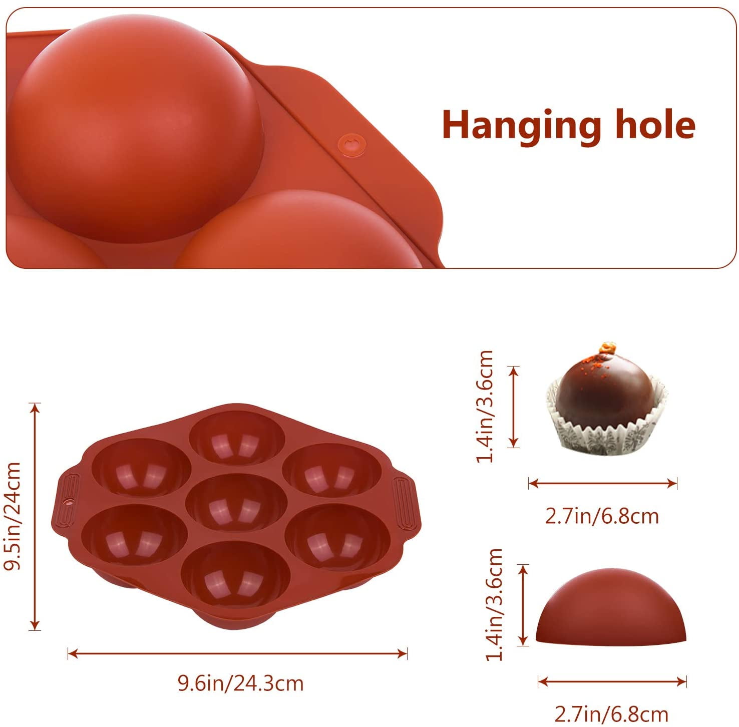 Kepooman 7 Holes Half Ball Sphere Silicone Baking Molds for Chocolate Cake, Set of 2, Red Kepooman 7 Holes Half Ball Sphere Silicone Baking Molds for Chocolate Cake, Set of 2, Red