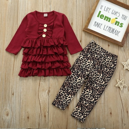 

DAETIROS Skin Friendly Printing Cute Children Fashion Elastic Ruffle Girls Trousers Red