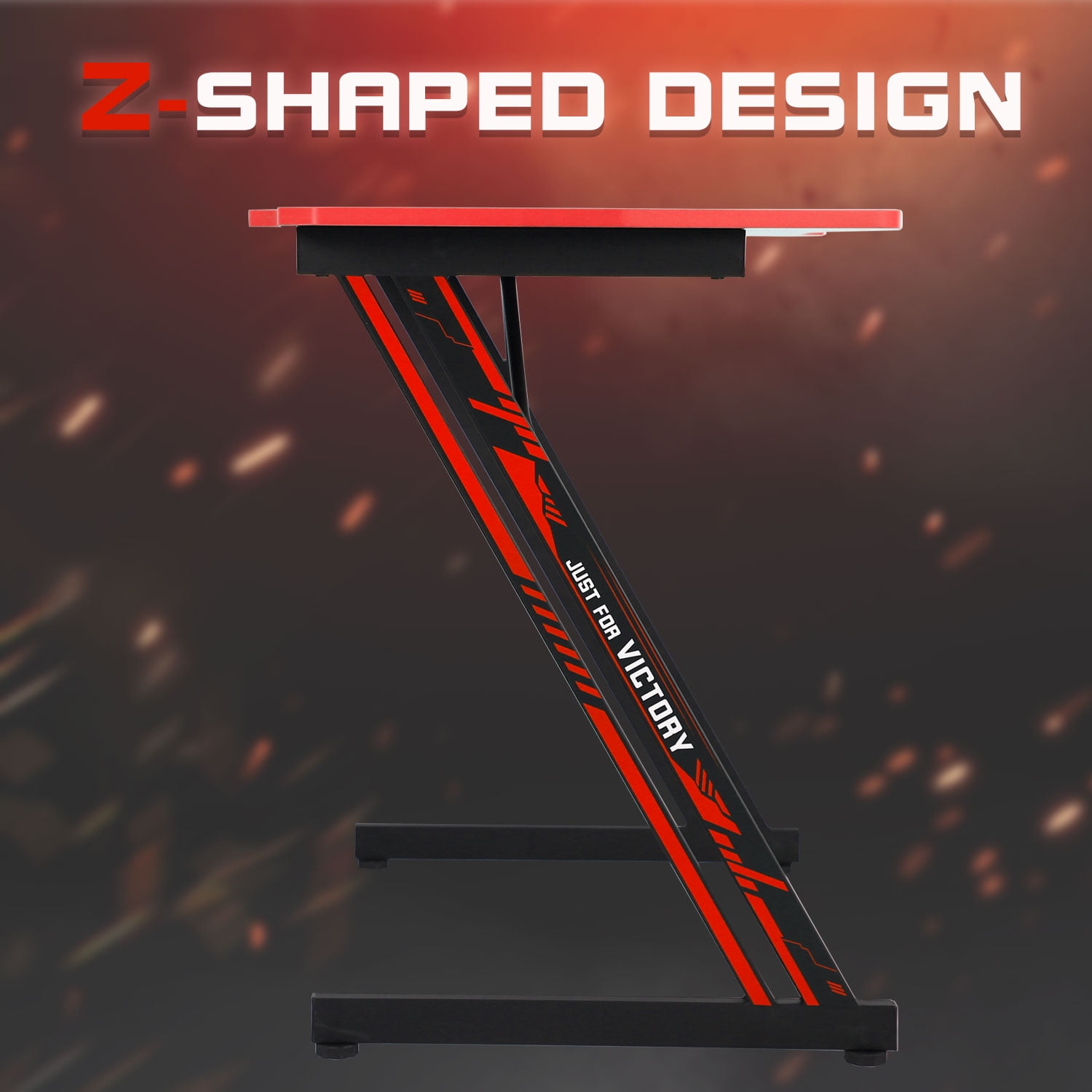 CL.HPAHKL 39 inch Small Gaming Desk, Z Shaped PC Computer Desk Gaming Workstation with Headphone Hook, Ergonomic Gaming Table PC Desk for Game Players, Red
