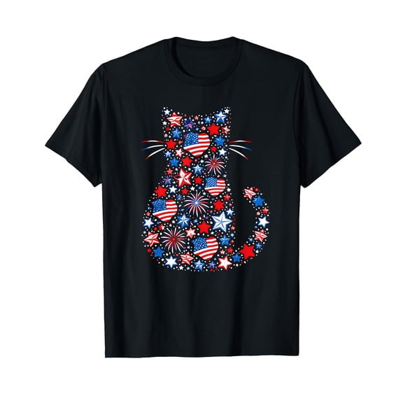 USA Flag Lucky Clover Patriotic 4th July Cat Lover T-Shirt