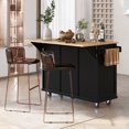 thumbnail image 3 of Euroco Kitchen Cart with Natural Rubberwood Drop-Leaf Countertop, Rolling Kitchen Island on 5 Wheels with Cabinet Door, 3 Drawers & Adjustable Shelf, Black, 3 of 19