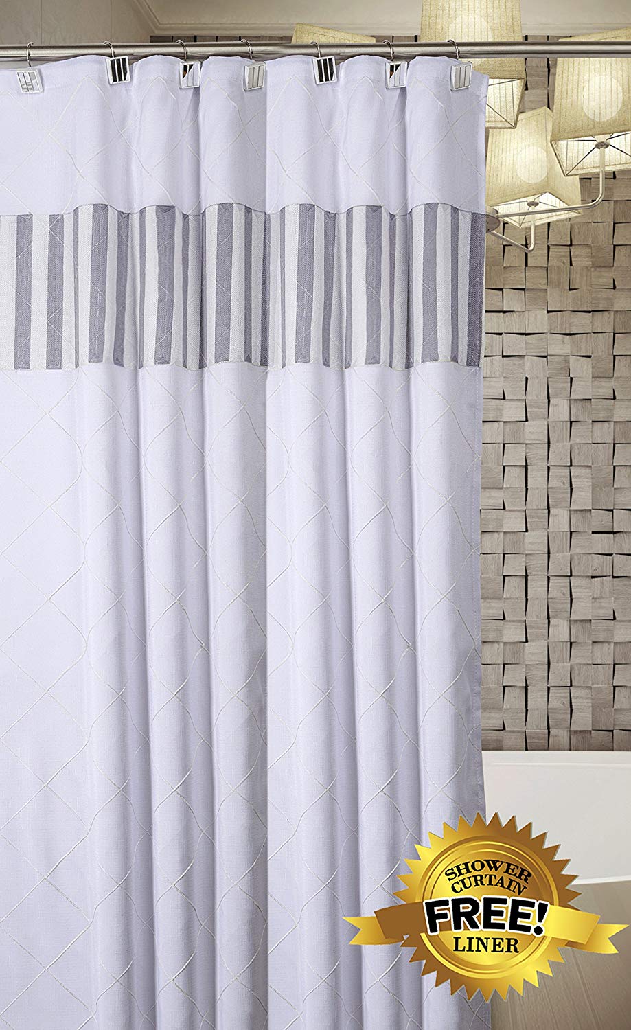 Quilted Mirror Shower Curtain, Includes PEVA Liner, 72 x 72 inch