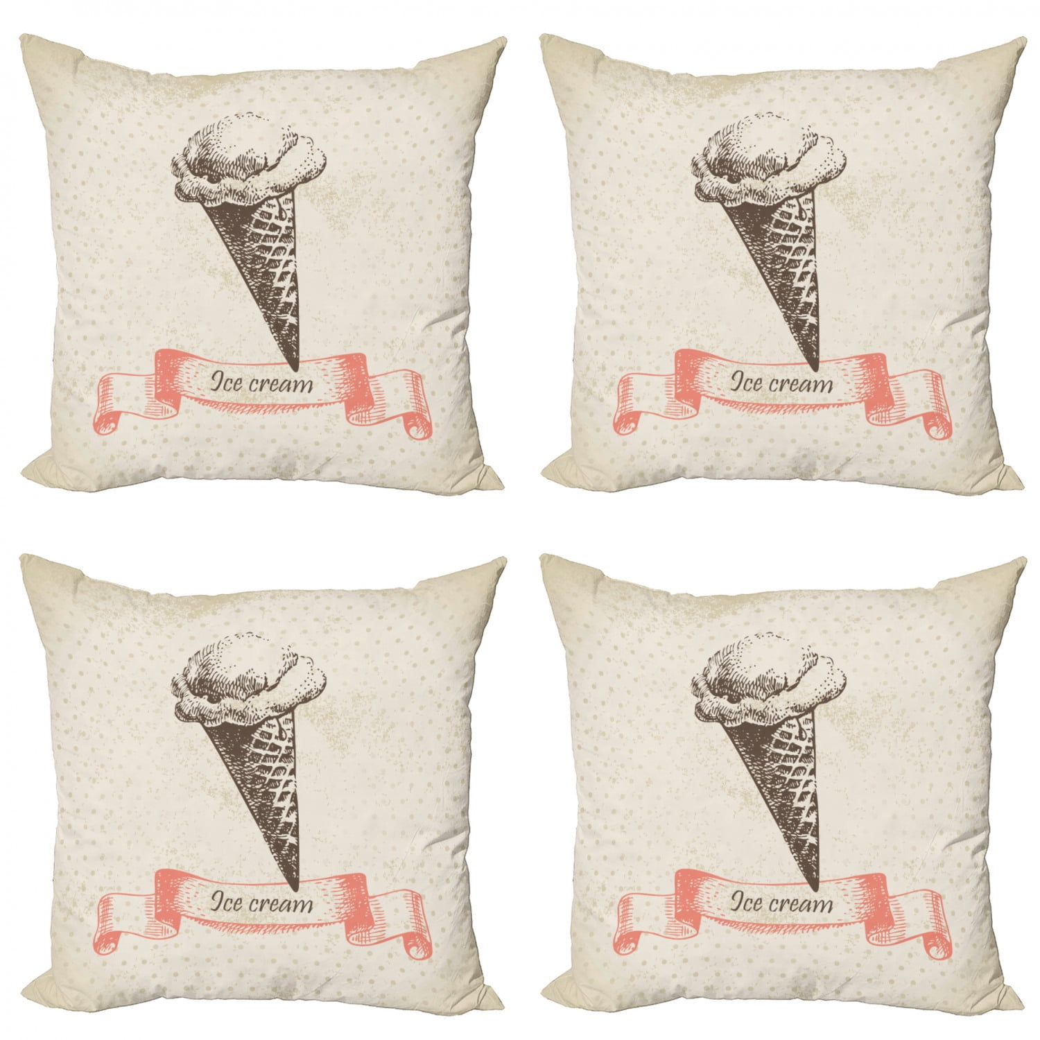 Ice Cream Throw Pillow Cushion Case Pack of 4, Nostalgic Grunge Ice