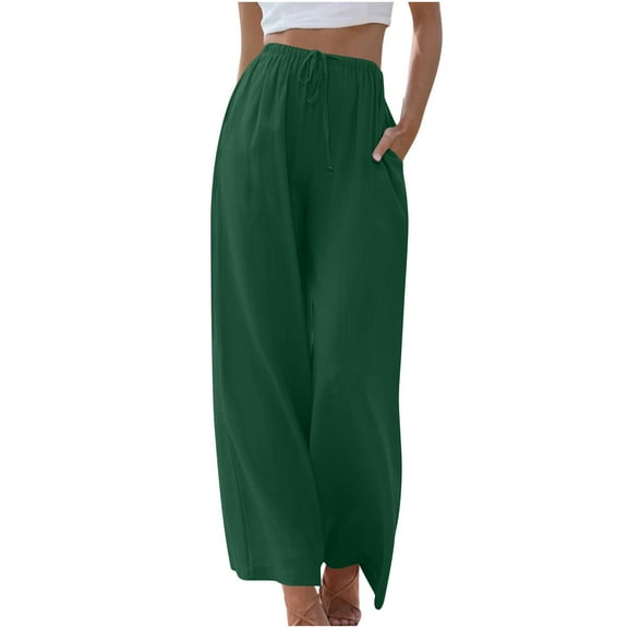 Buigttklop Pants for Women 2024 Women'S Casual Solid Pants Comfortable Elastic High Waist Wide Leg Casual Length Pants