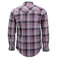 thumbnail image 2 of Men’s Western Pearl Snap Button Down Casual Long Sleeve Plaid Cowboy Shirt (#23 Grey/Red/Black, L), 2 of 3