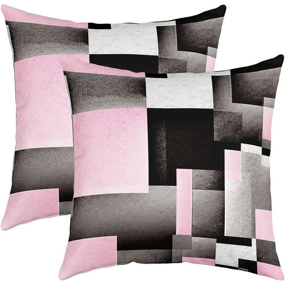 Ryan; Geometric Reversible Outdoor Throw Pillow Covers 18 x 18-Inch Pink Grey Black Buffalo Check Pillow Covers Home Decor for Modern Abstract Square Cushion Covers Set of 2 Stripe Line Geometry