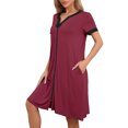 thumbnail image 4 of INSPIRE CHIC INSPIRE CHIC Women's Zip-Up Front Nightgown Robe House Coat Short Sleeves Sleepwear Loungewear with Pockets L Red, 4 of 6
