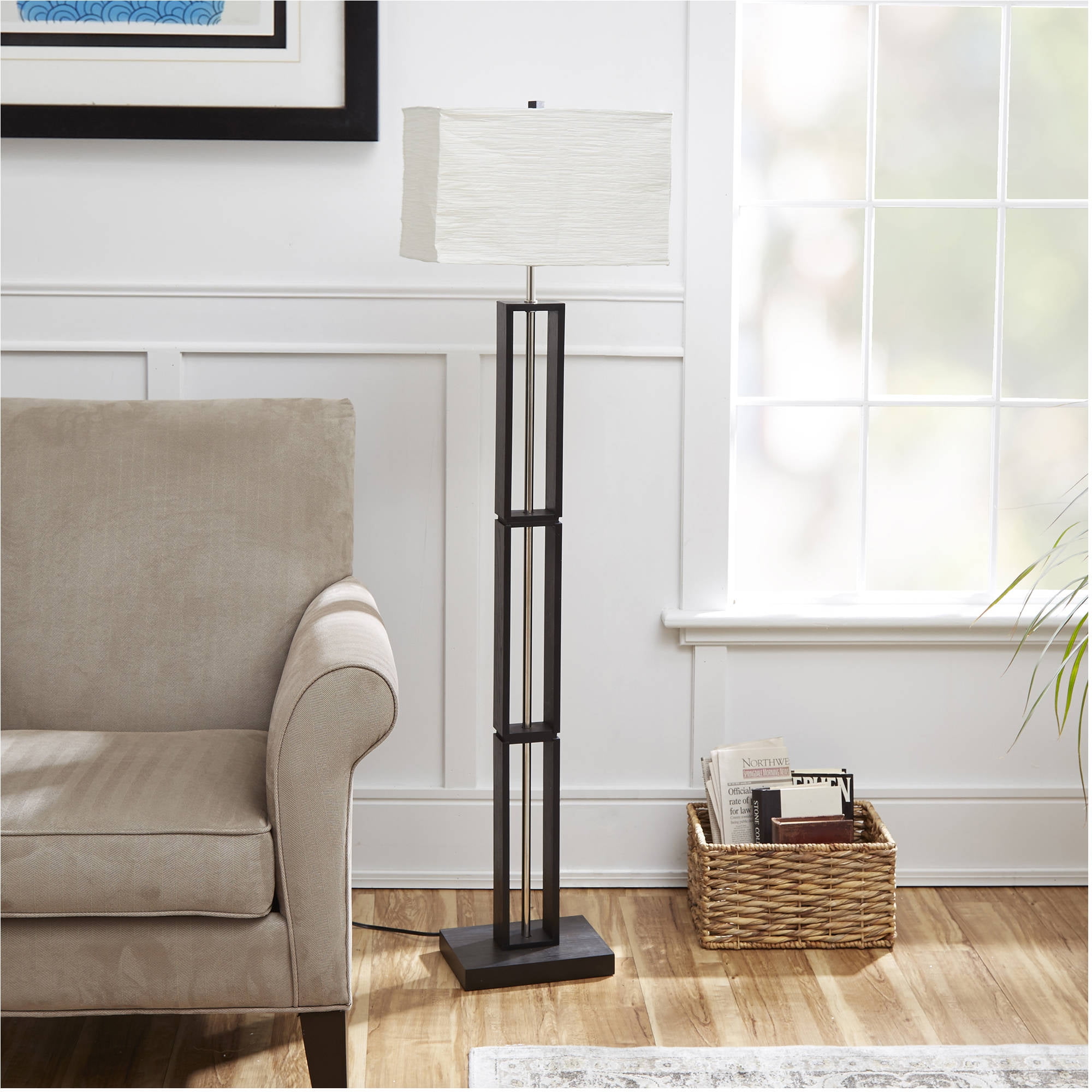 Mainstays Dark Wood Floor Lamp With Rice Paper Shade Com