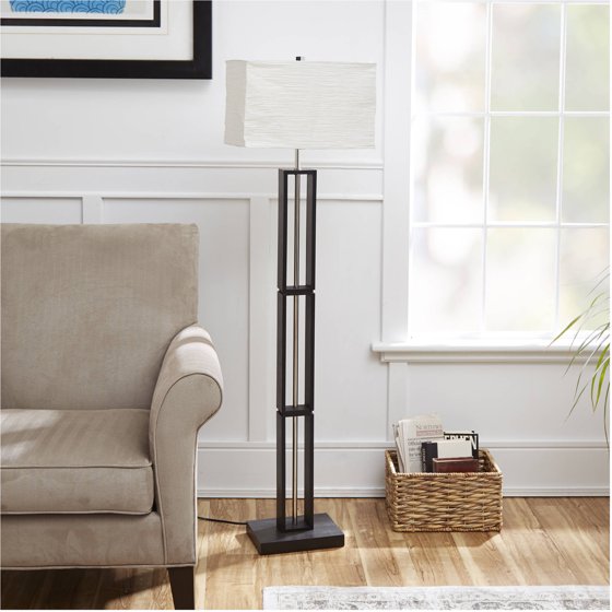 Mainstays Dark Wood Floor Lamp with Rice Paper Shade