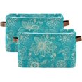 thumbnail image 2 of GZHJMY Turquoise Floral Storage Bins Collapsible with Handle, 2PCS Rectangle Waterproof Baskets for Storage Cube Closet Organizer for Toy Nursery Book Office Shelf Bathroom, 2 of 7