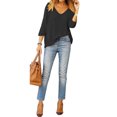 thumbnail image 3 of Nlife Women 3/4 Sleeve V Neck Solid Color Top, 3 of 3