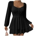 thumbnail image 2 of YueHuiYing Women's Square Neck Long Sleeve Mini Dress Ruched Corset Waist Tiered Ruffle Hem Short Party Dresses, 2 of 9
