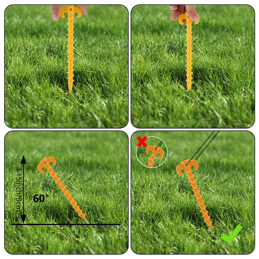 32 Pcs Heavy Duty Plastic Tent Stakes 7.64 Inch Gold Sand Stakes Camping Awning Pegs Nails Windproof Outdoor Tent Anchors with 1Pc Ox