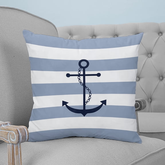 Blue White Striped Throw Pillow Covers, Soft Pillowcases with Invisible Zipper, Navy Blue Beach Nautical Anchor Ocean Coastal Square Pillow Cushion Covers for Living Room Couch Sofa Bed 18x18 Inches