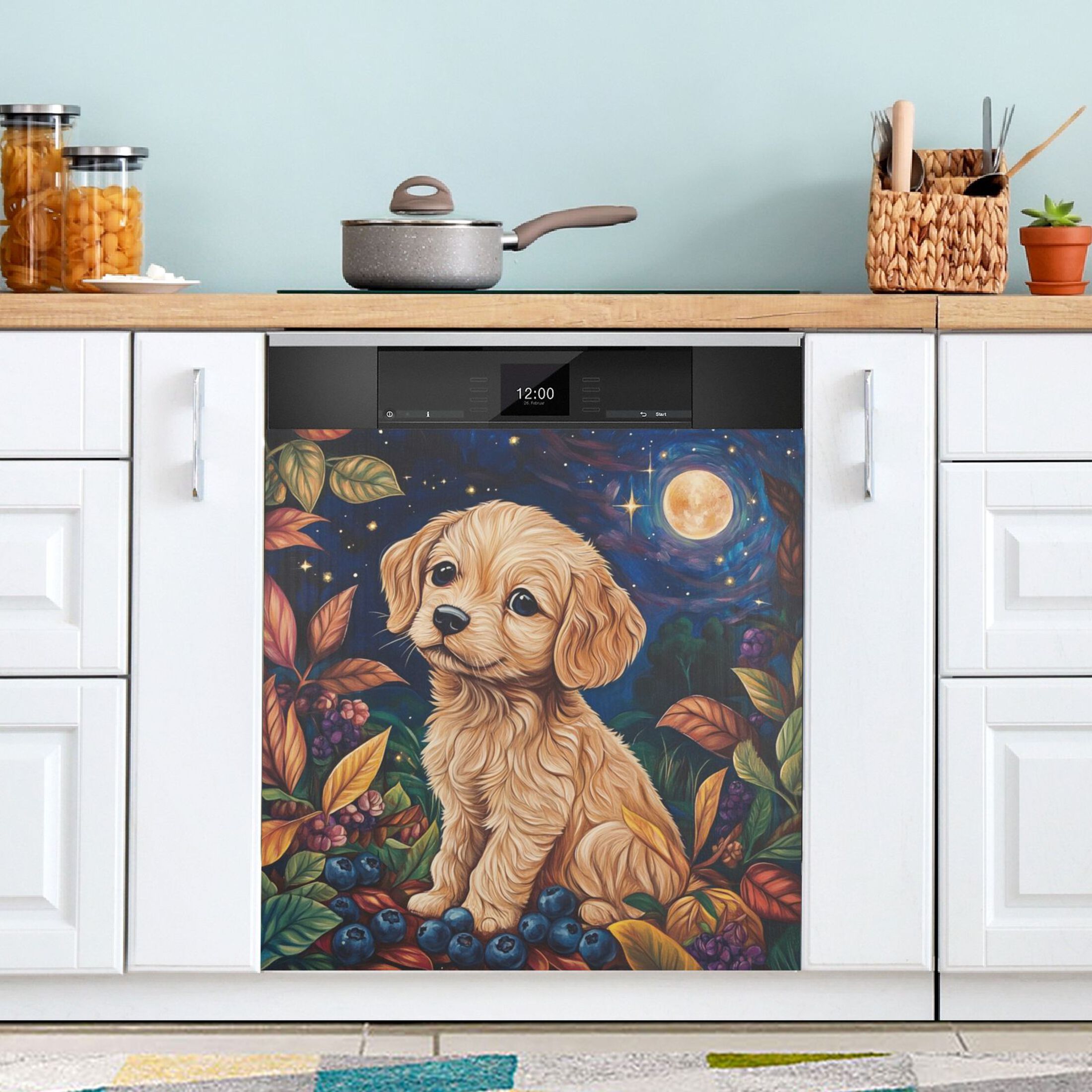 Dishwasher Magnetic Sticker 23x26 Inch Refrigerator Magnetic Sticker Washing Machine Magnetic Sticker Kitchen Panel Magnetic Sticker Home Decor Yellow Cute Dog