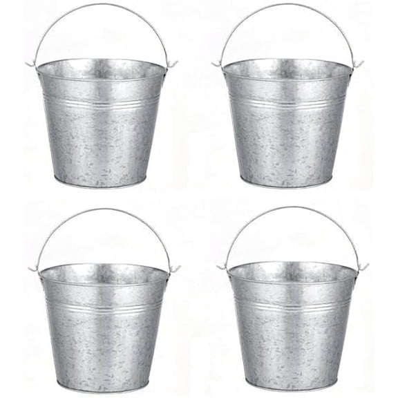 Hosley Set of 4 Galvanized Metal Bucket With Liner 3.66 Inch High. Ideal Gift for Wedding House Warming Floral Planter DIY Craft Home Office Party Garden Patio