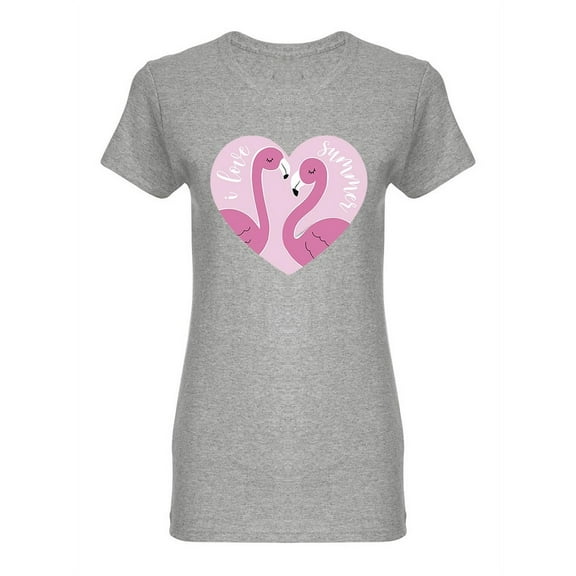 Hand Drawing Flamingo And Heart Shaped T-Shirt Women -Image by Shutterstock, Female Medium