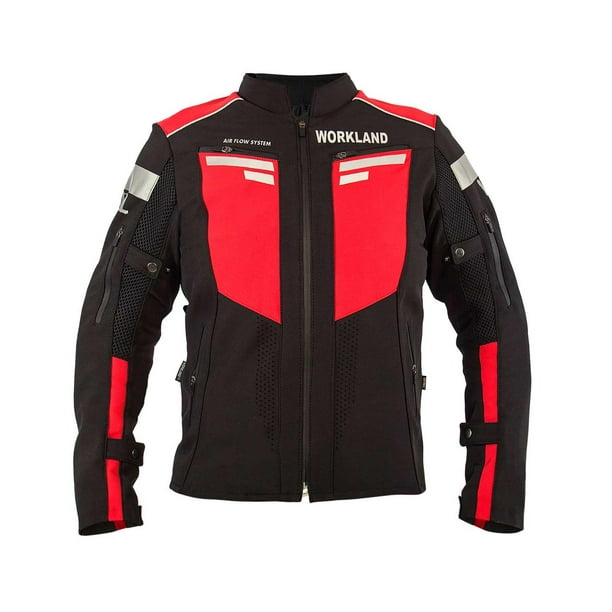 Chamarra motociclista hombre protectores reflejante impermeable WORKLAND 1985 rojo XL WKL 1985NEGRROJA