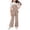 Khaki, variant on HBGVBA Girls 2 Piece Outfit Short Sleeve Colorblock Top with Wide Leg Pants Casual Set for 4-13 Years