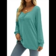 thumbnail image 3 of Blusa Elegante Informal con Cuello en Forma de Corazón y Larga para Mujer, Color Liso, Estilo Túnica, Tipo Suéter. Calabaza Verde L, 3 of 5