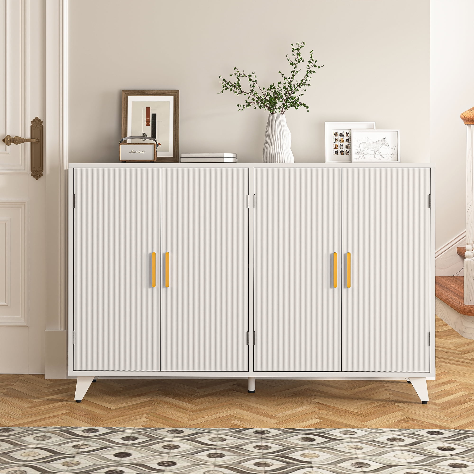 Finihen Sideboard Buffet Cabinet, Storage Cabinet with 4 Doors, for Dining Room, Living Room, Hallway, Entryway, White