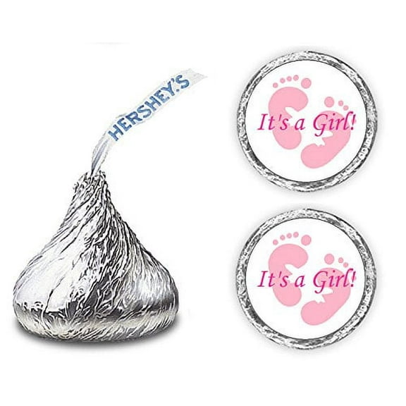 324 Its a Girl Pink Footprints Kisses Labels For Baby Shower Or Baby Sprinkle Party Or Event Decorations, Stickers, Wrappers, Favors