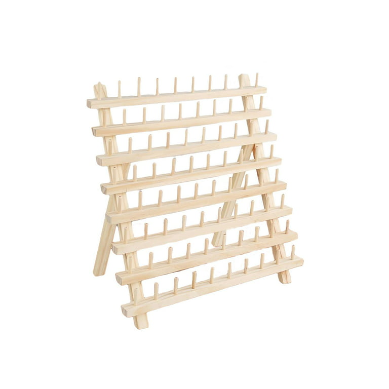 Sewing Thread Rack Portable Solid Sturdy Durable Wooden Thread Holder Sewing 80 Spool, Beige