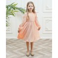 thumbnail image 5 of Girls Long Sleeve Dress Tween Contrast Mesh Puff High Waist A-Line Midi Swing Party Holiday Dresses 4-13Y, 5 of 9